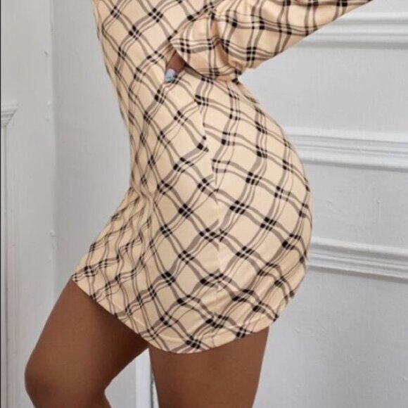 NWOT Plaid tartan Retro Dress in Beige - Picture 4 of 11